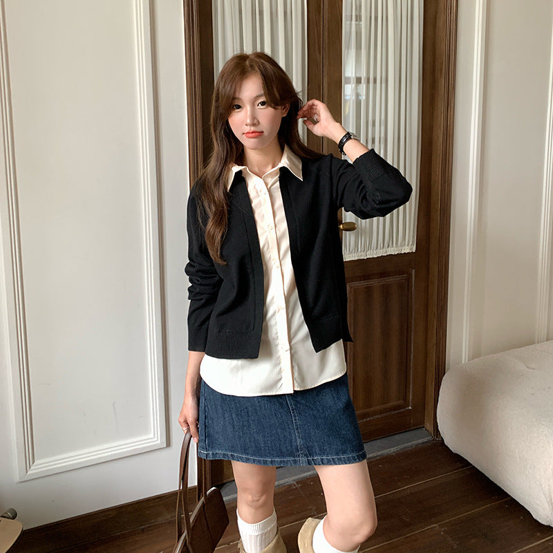 Fashionable Knit Sweater with Patchwork Cardigan Top for Women Plus Size Versatile Design Casual Style