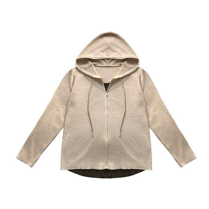 Casual Oversized Hooded Knit Sweater for Women with Patchwork Mock Two-Piece Long Sleeve Design Loose FitAll-Match Top