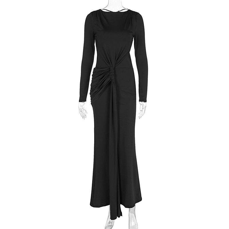 Elegant hollowed out slim fit dress with long sleeves