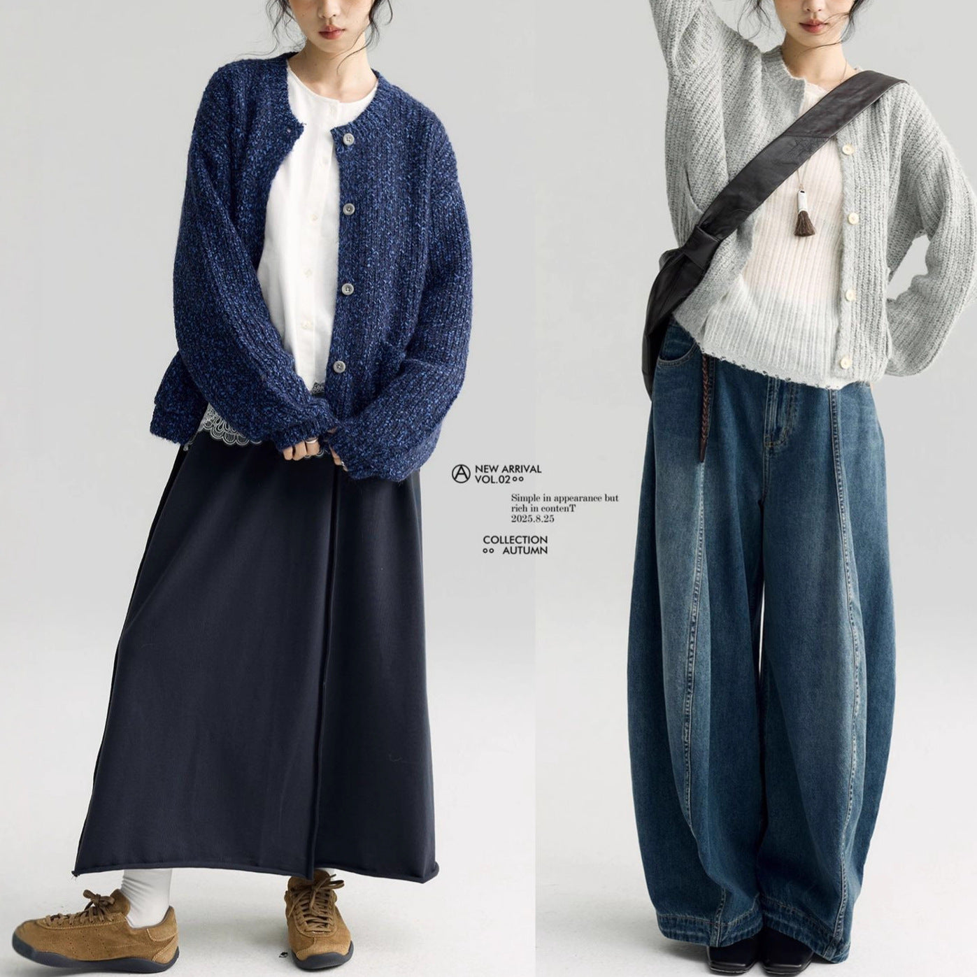 Leaves Selected Alpaca Wool Texture Knit Cardigan with Round Neck