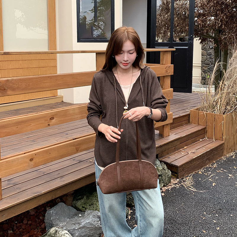 Casual Oversized Hooded Knit Sweater for Women with Patchwork Mock Two-Piece Long Sleeve Design Loose FitAll-Match Top