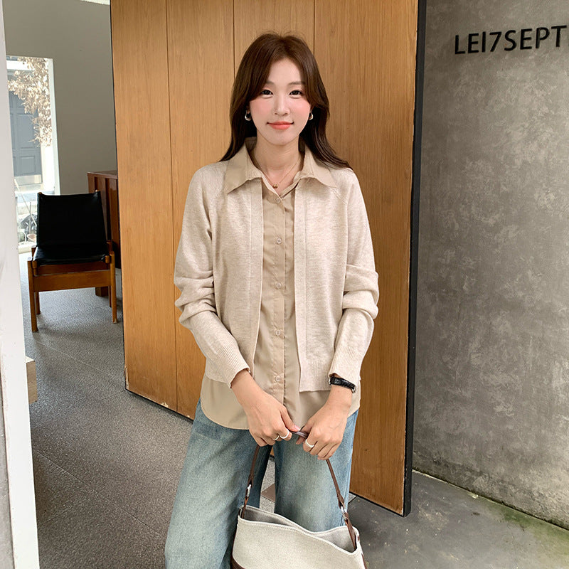 Fashionable Knit Sweater with Patchwork Cardigan Top for Women Plus Size Versatile Design Casual Style