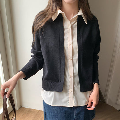 Fashionable Knit Sweater with Patchwork Cardigan Top for Women Plus Size Versatile Design Casual Style