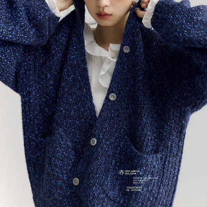 Leaves Selected Alpaca Wool Texture Knit Cardigan with Round Neck