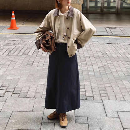 Style Plaid Contrast Collar Autumn Workwear Jacket Short Coat