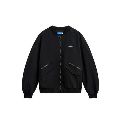 Embroidered Zipper Pocket Loose Casual Flight Jacket