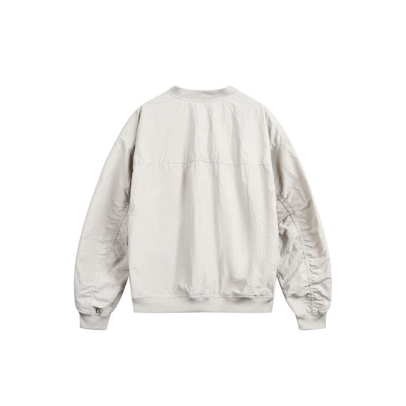 Embroidered Zipper Pocket Loose Casual Flight Jacket