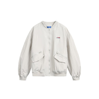 Embroidered Zipper Pocket Loose Casual Flight Jacket