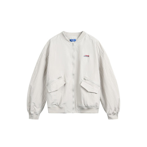 Embroidered Zipper Pocket Loose Casual Flight Jacket