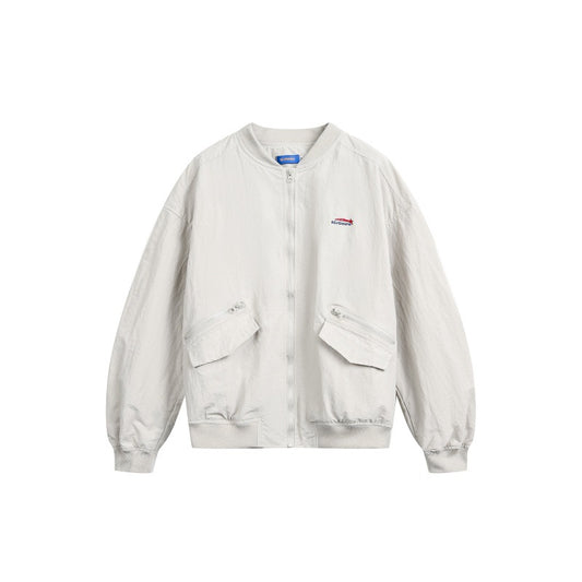 Embroidered Zipper Pocket Loose Casual Flight Jacket