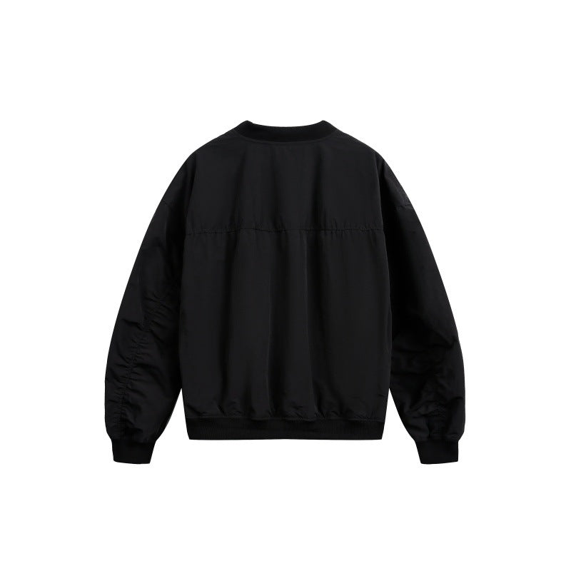 Embroidered Zipper Pocket Loose Casual Flight Jacket